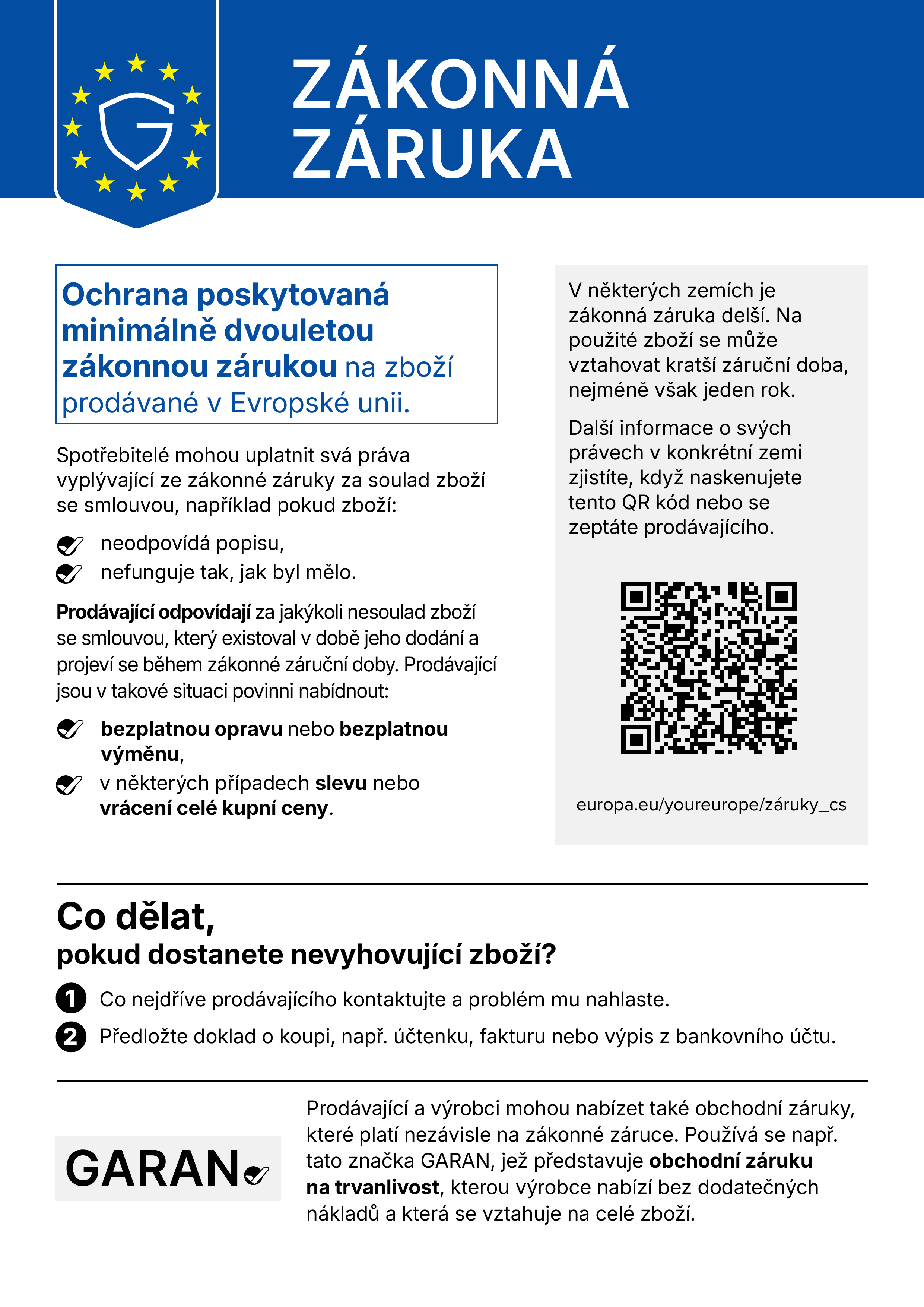 Vaše zákonná záruční práva
